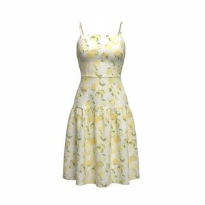 Lemon Print Fit & Flare Midi Dress 14 Textured Sleeveless Low Waist Citrus Party